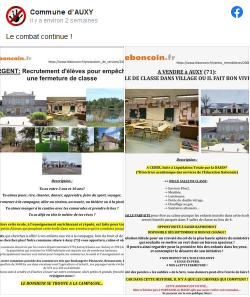 Des parents d'élèves mettent en vente une salle de classe sur Leboncoin